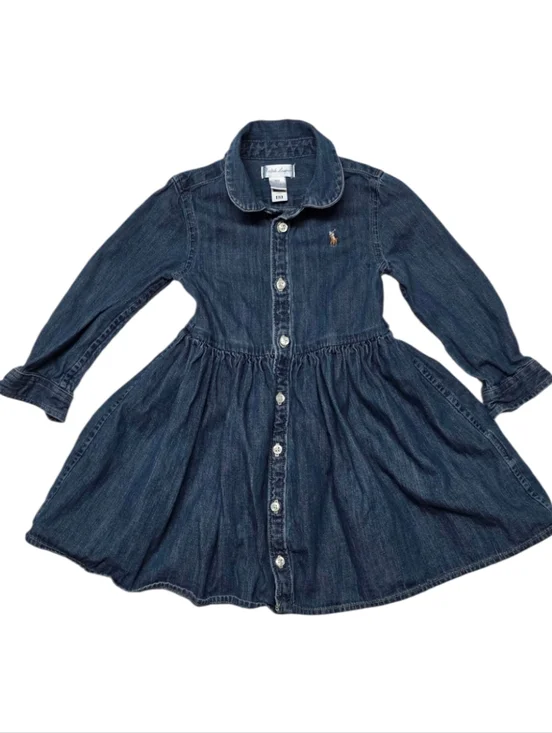 Ralph Lauren Navy Denim Button-Front Girls' Dress - Picture 1 of 8